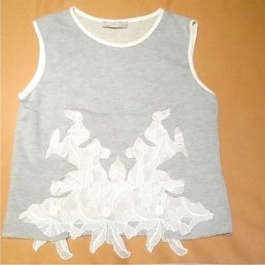 Zara Metaphor Gray White Floral Embroidered Cut Out Top Gray White Small